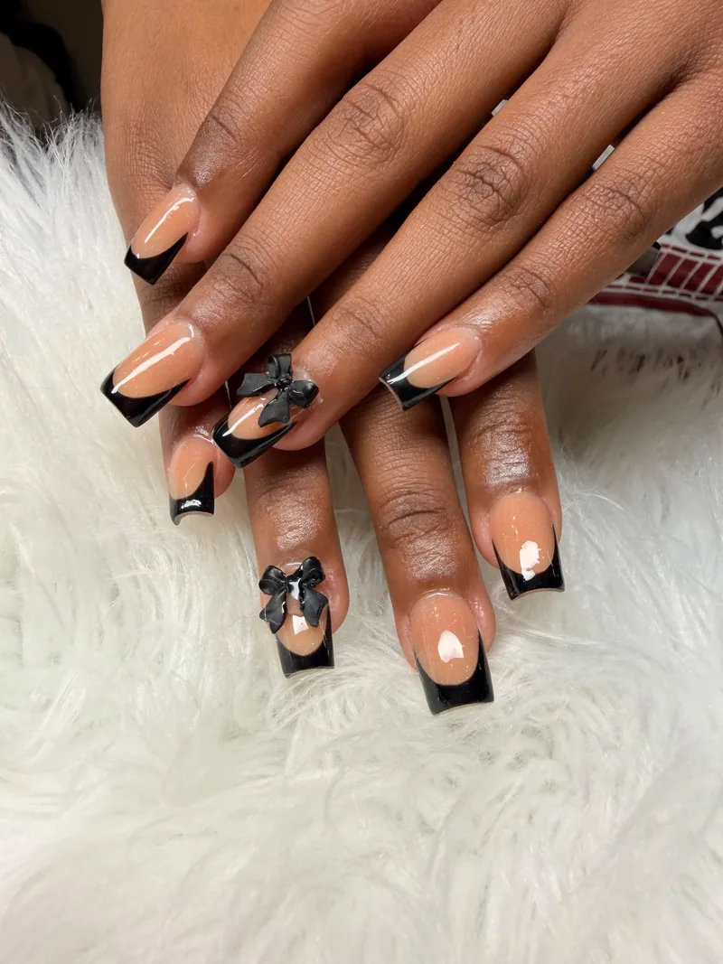 Black bowtie French nail art